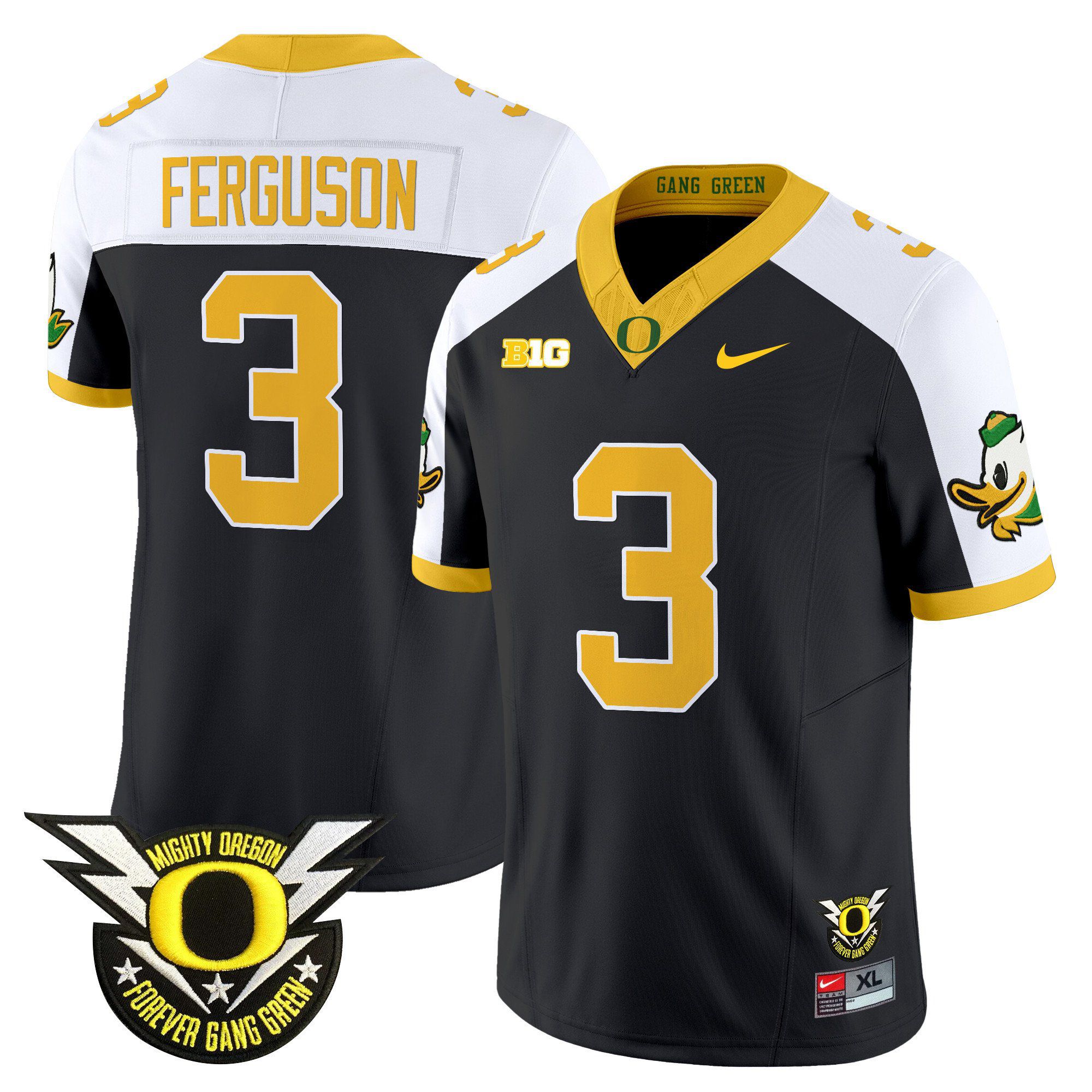 Men Oregon Ducks #3 Ferguson Black 2024 Nike Forever Gang Green & BIG Patch Vapor Limited NCAA Jersey style 1->ncaa teams->NCAA Jersey